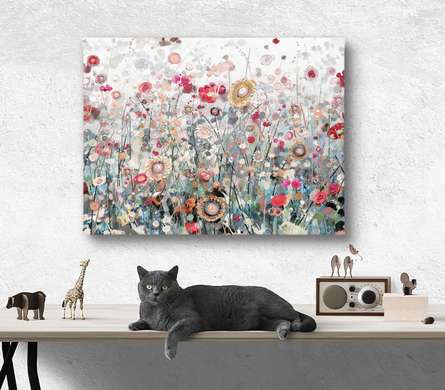 Poster - Landscape with flowers, 90 x 60 см, Framed poster on glass