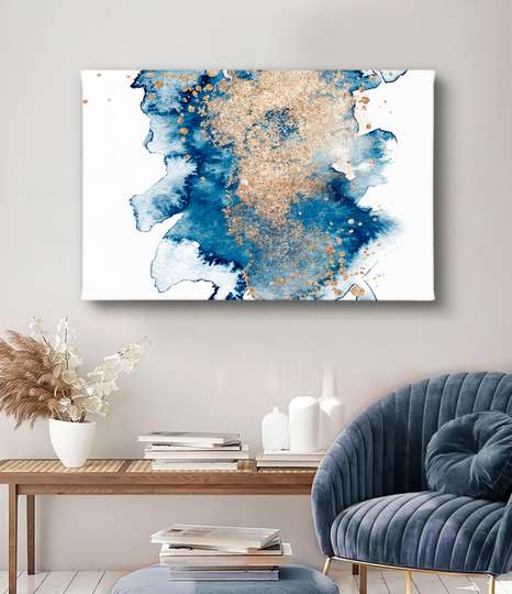 Poster - Gold and blue paint, 45 x 30 см, Canvas on frame