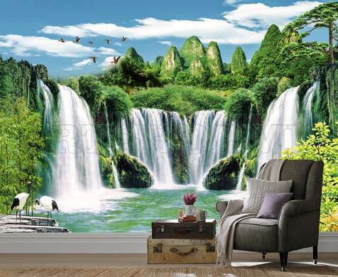 Wall Mural - Waterfall on a tropical island