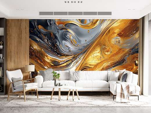 Wall mural - Liquid colors of gold and silver