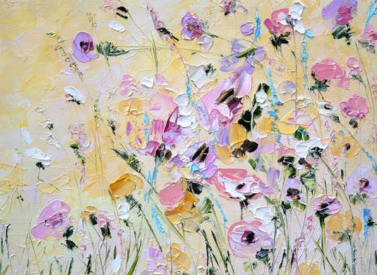 Poster - Flower field painting in oil paints, 45 x 30 см, Canvas on frame, Botanical