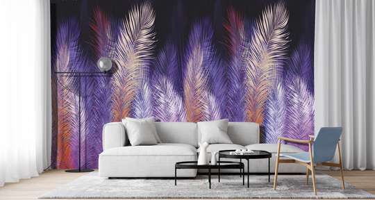 Wall Mural - Pink-purple abstract feathers from bottom to top