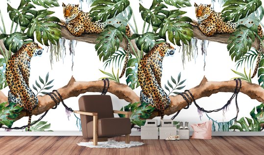 Fototapet, Leopardii se odihnesc în copaci