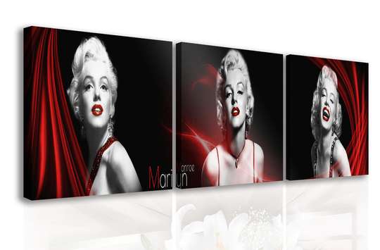 Tablou Pe Panza Multicanvas, Marilyn Monroe pe un fundal negru, 225 x 75