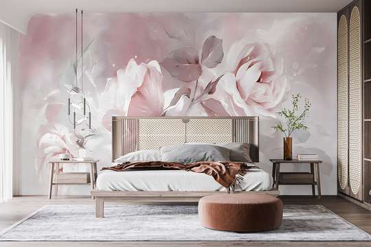 Фотообои - Бледно-розовые цветы розы