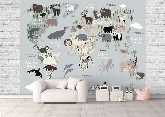 Wall Mural - Black and white animal map