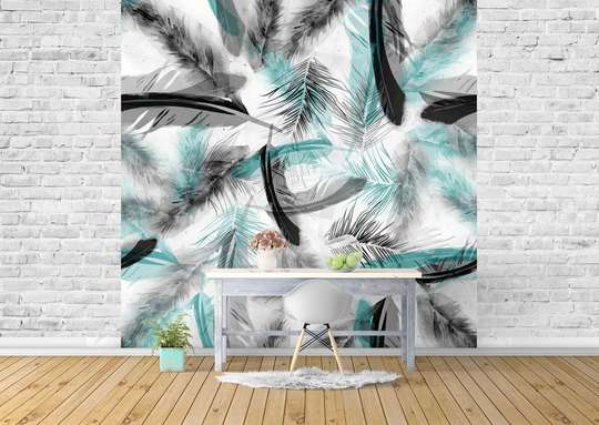 Wall Mural - Blue feathers.