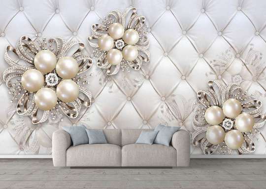 Wall Mural - Jewelry made of pearls and diamonds on a white background