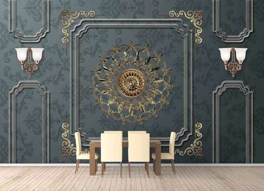 Wall Mural - Golden patterns on a gray wall