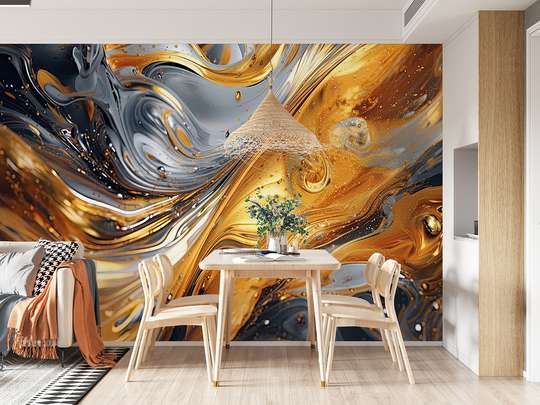 Wall mural - Liquid colors of gold and silver
