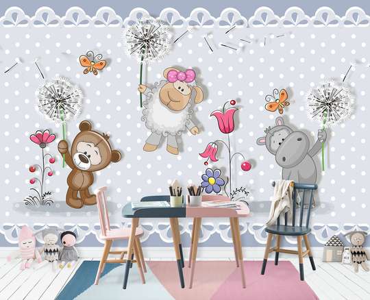 Nursery Wall Mural - Animals and dandelions