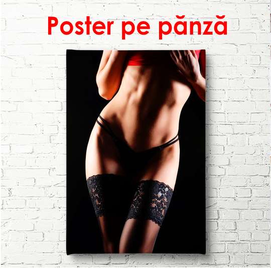 Poster - Girl in stockings against the background of the wall, 60 x 90 см, Framed poster, Nude