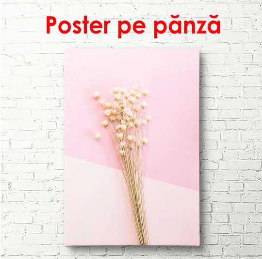 Poster - Twig on a pink background, 60 x 90 см, Framed poster, Flowers