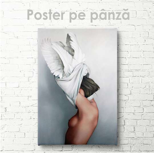 Poster - Girl takes off her white shirt, 30 x 45 см, Canvas on frame