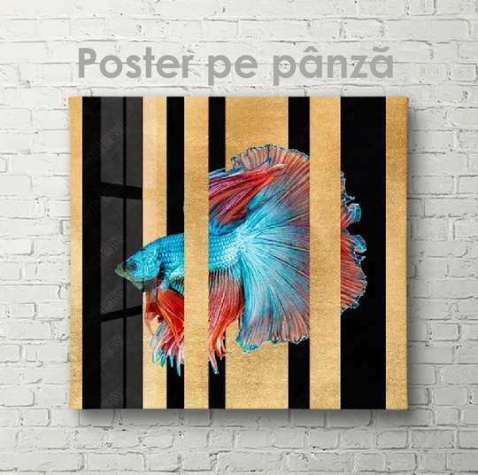 Poster, Blue fish with red fins, 40 x 40 см, Canvas on frame, Animals