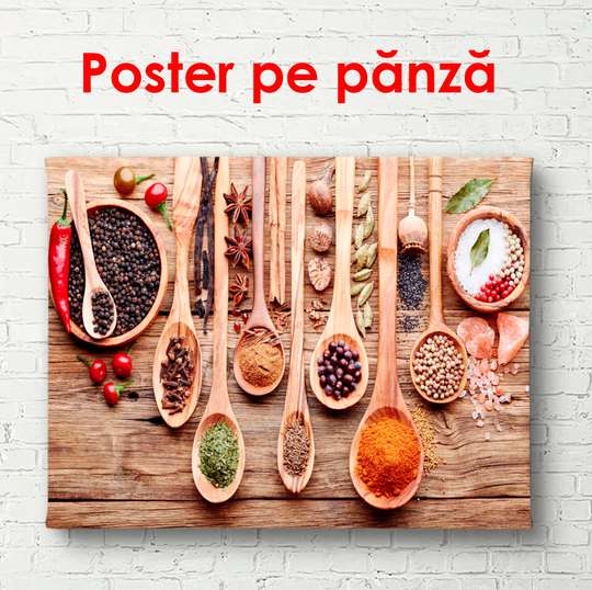 Poster - Wooden spoons with spices, 90 x 60 см, Framed poster