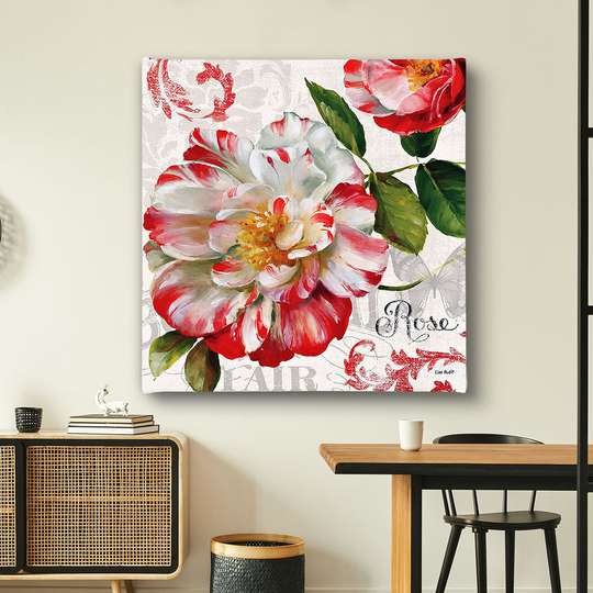 Постер - Красно белый винтажный цветок, 40 x 40 см, Холст на подрамнике, Прованс