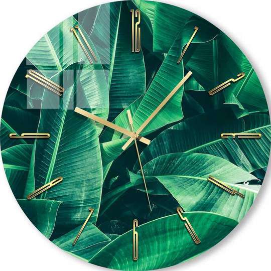 Glass clock - Green Leaves, 40cm