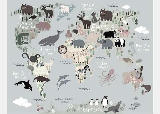 Wall Mural - Black and white animal map