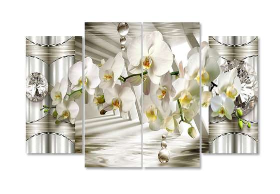 Modular picture, White orchid on 3D background, 198 x 115