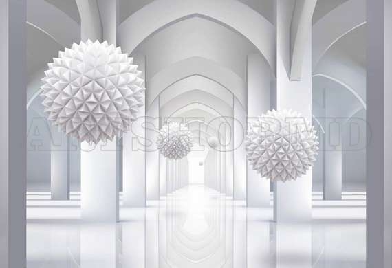 3D Wallpaper - White balloons in the air on a three-dimensional background