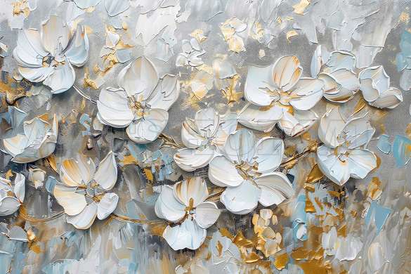 Modular picture, White flowers with golden elements, 108 х 60