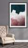 Poster - Blue water and pink clouds, 60 x 90 см, Framed poster on glass, Marine Theme