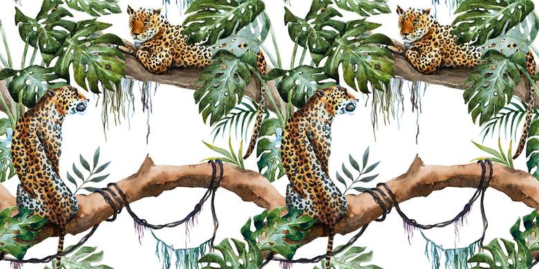 Wall Mural - Leopards rest on trees