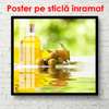 Постер - Стеклянная бутылка с оливковым маслом, 100 x 100 см, Постер на Стекле в раме, Еда и Напитки