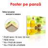 Poster - Glass bottle with olive oil, 100 x 100 см, Framed poster on glass, Food and Drinks