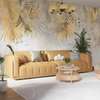 Wall mural - Pale golden leaves on light background