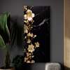 Poster - Golden flowers on a black background, 45 x 90 см, Framed poster on glass, Flowers