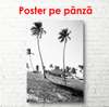 Постер - Пальмы на берегу, 30 x 60 см, Холст на подрамнике, Черно Белые