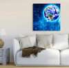 Постер - Земля на фоне синей галактики, 100 x 100 см, Постер в раме, Природа