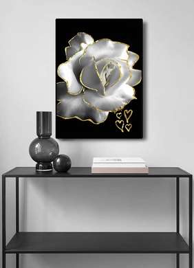 Poster - Trandafir alb cu contur auriu, 30 x 45 см, Panza pe cadru