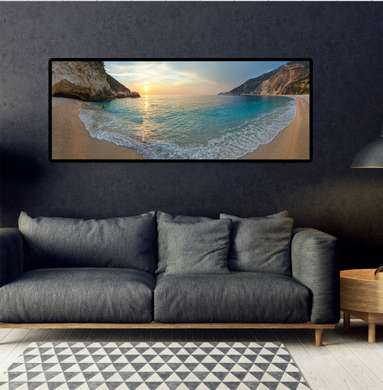 Poster - Coast at sunset, 90 x 30 см, Canvas on frame, Marine Theme