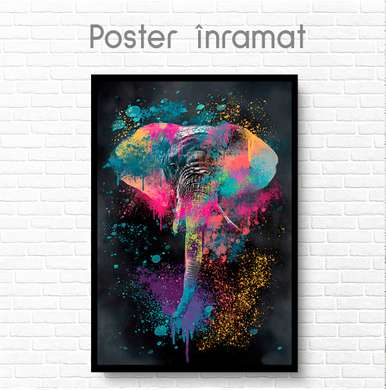 Poster, Abstract elephant, 60 x 90 см, Framed poster on glass, Animals