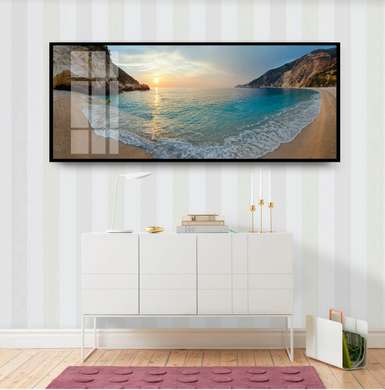 Poster - Coasta mării la apus de soare, 90 x 30 см, Panza pe cadru, Tema Marină