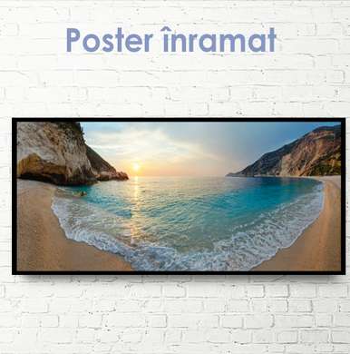 Poster - Coast at sunset, 90 x 30 см, Canvas on frame, Marine Theme