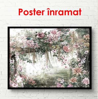 Poster - Flowers on the background of the botanical park, 100 x 100 см, Framed poster, Botanical