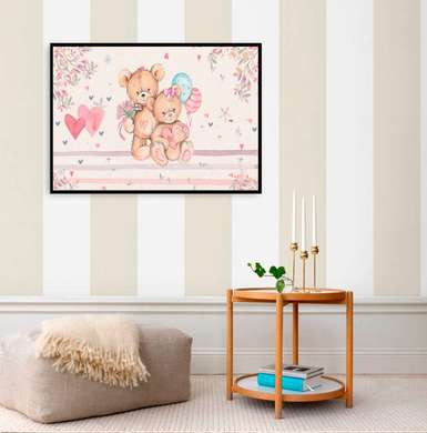 Poster - Bears on a pink background, 90 x 45 см, Framed poster