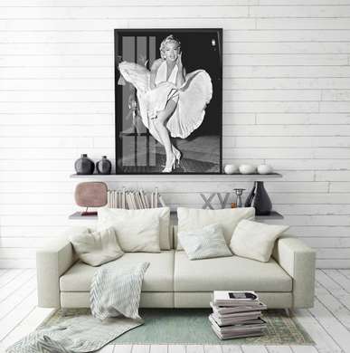 Poster - Marilyn Monroe într-o rochie albă pe stradă, 60 x 90 см, Poster înrămat, Persoane Celebre