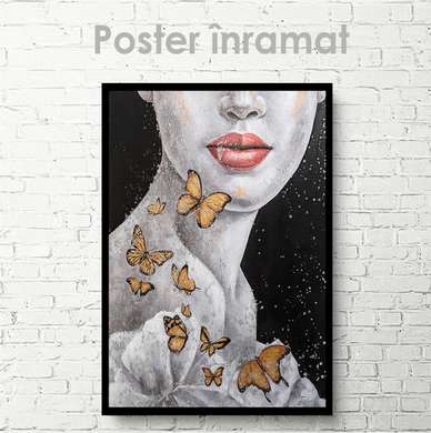 Постер - Бабочки, 60 x 90 см, Постер на Стекле в раме, Черно Белые