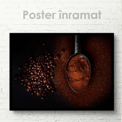 Poster - Coffee beans, 90 x 60 см, Framed poster on glass, Food and Drinks
