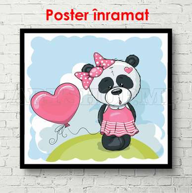 Poster - Panda într-o rochie, 100 x 100 см, Poster inramat pe sticla, Pentru Copii