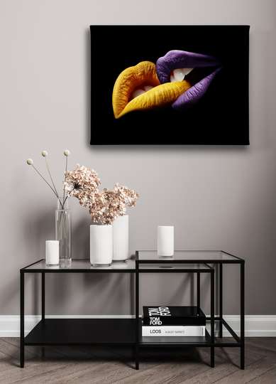 Poster - Colorful kiss, 45 x 30 см, Canvas on frame, Glamour