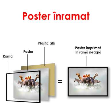 Poster - Animalele africane în nori, 90 x 60 см, Poster înrămat