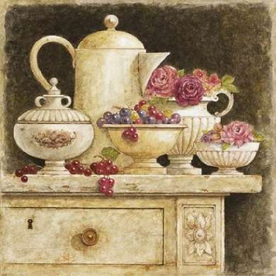 Poster - Tea set on the table, 100 x 100 см, Framed poster, Provence