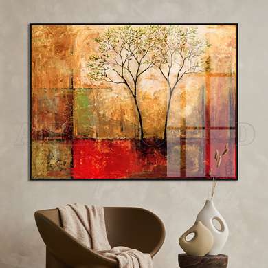 Poster - Peisajul abstract de toamnă, 90 x 60 см, Poster inramat pe sticla, Provence