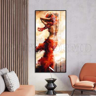 Poster - Fata in rochie rosie, 30 x 60 см, Poster înrămat, Glamour